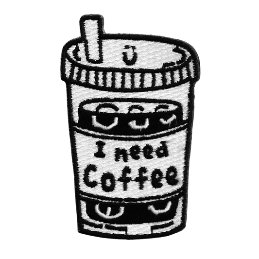 I Need Coffee Embroidered Brooch