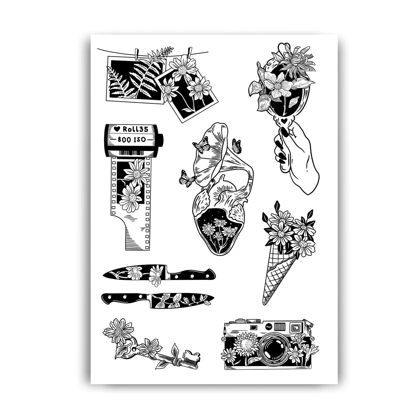 Floral Permanent Tattoo Sheet
