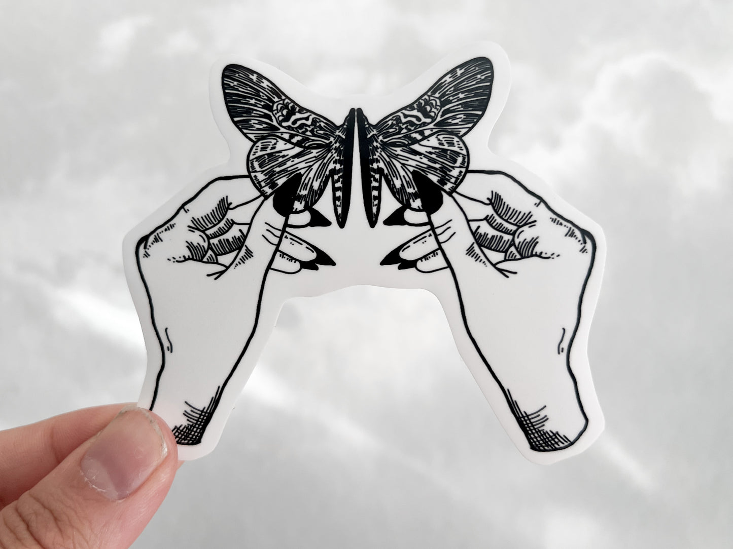 Hand Holding Moth Sticker